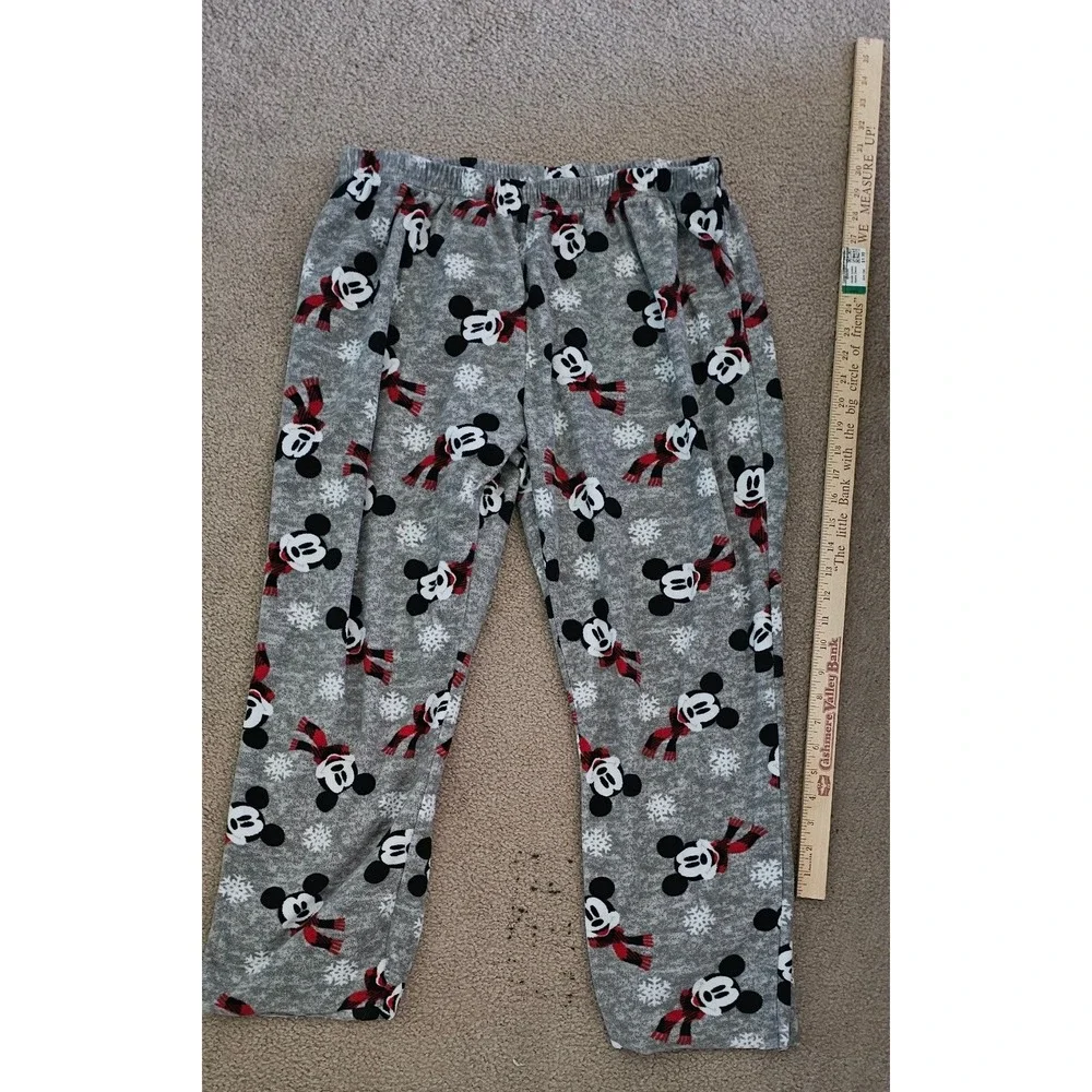 Disney Mickey Mouse Holiday Fleece Pajama Pants Grey Christmas Snowflake Mens S